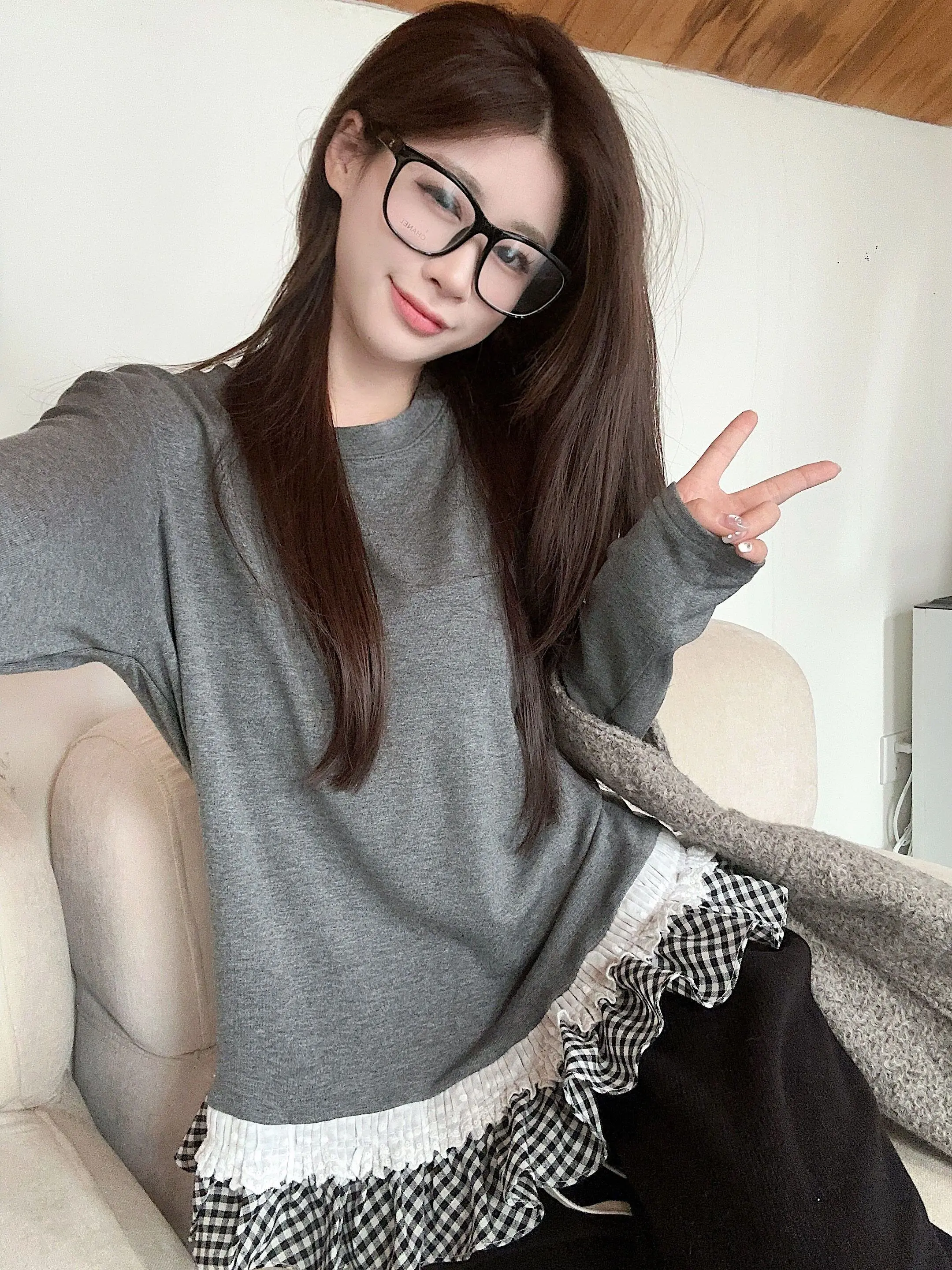 Faionable Long Sve damesbasis irt romantisch kantontwerp vrolijk patroon casual sle winterseizoen ronde ne top