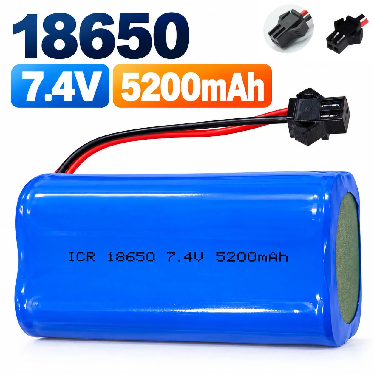 Akumulator litowy 7,4 V 5200 mAh 18650 do wielokrotnego ładowania, do przenośnych urządzeń audio, lamp roboczych LED, kamer monitoringu z płytką zabezpieczającą. — zdjęcie produktu 2