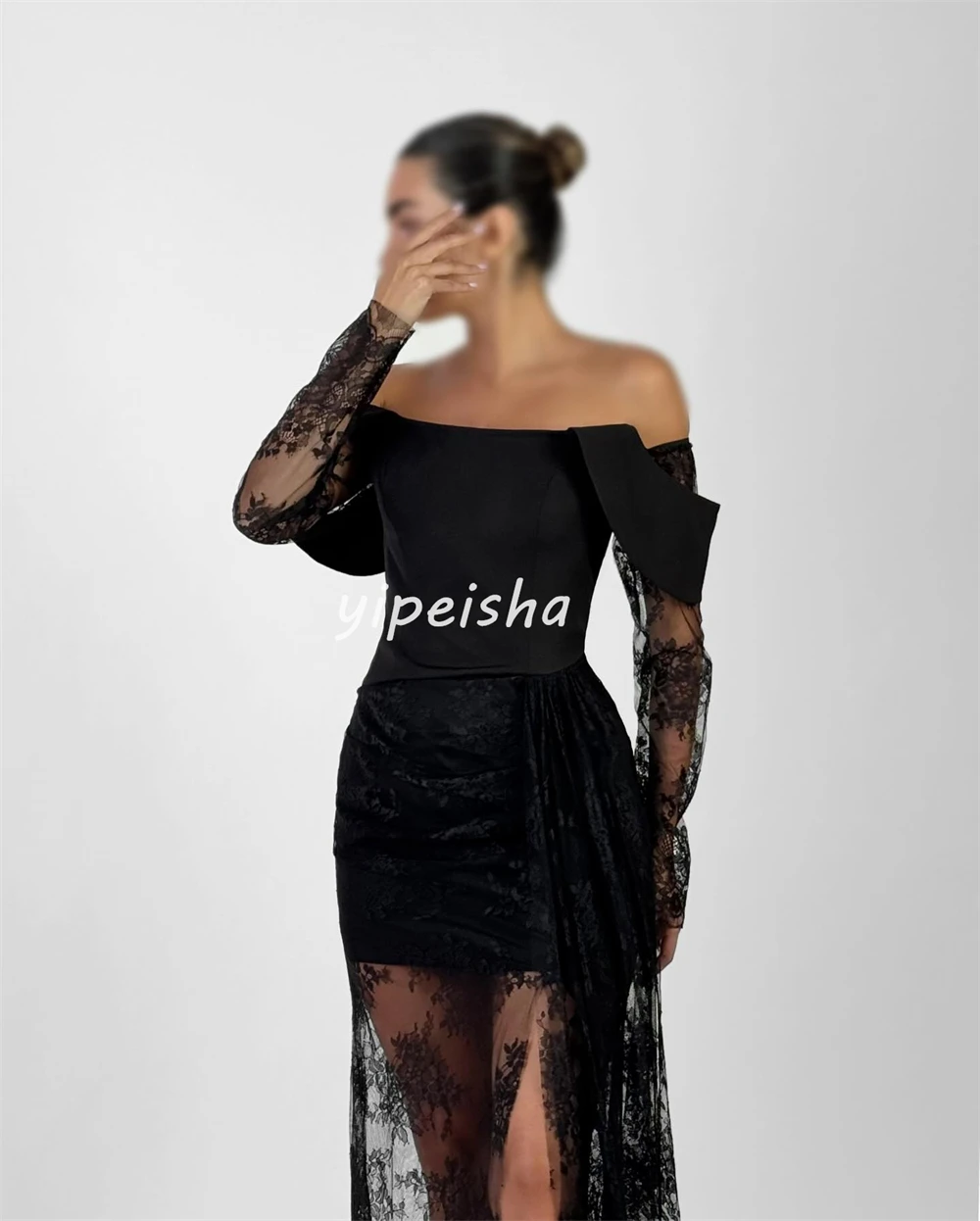 Abiti lunghi personalizzati eleganti classici in jersey di pizzo increspato A-line con spalle scoperte Abiti per occasioni su misura Taglie disponibili Sexy