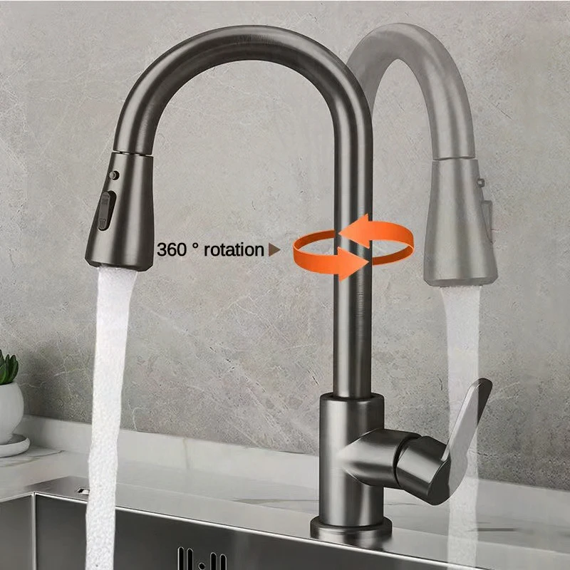 

2-Mode Handle Pull 360° Rotating Splash Proof Sink Taps Cold Stainless Steel Kitchen Faucets and Hot Mixer One-click Water Sto