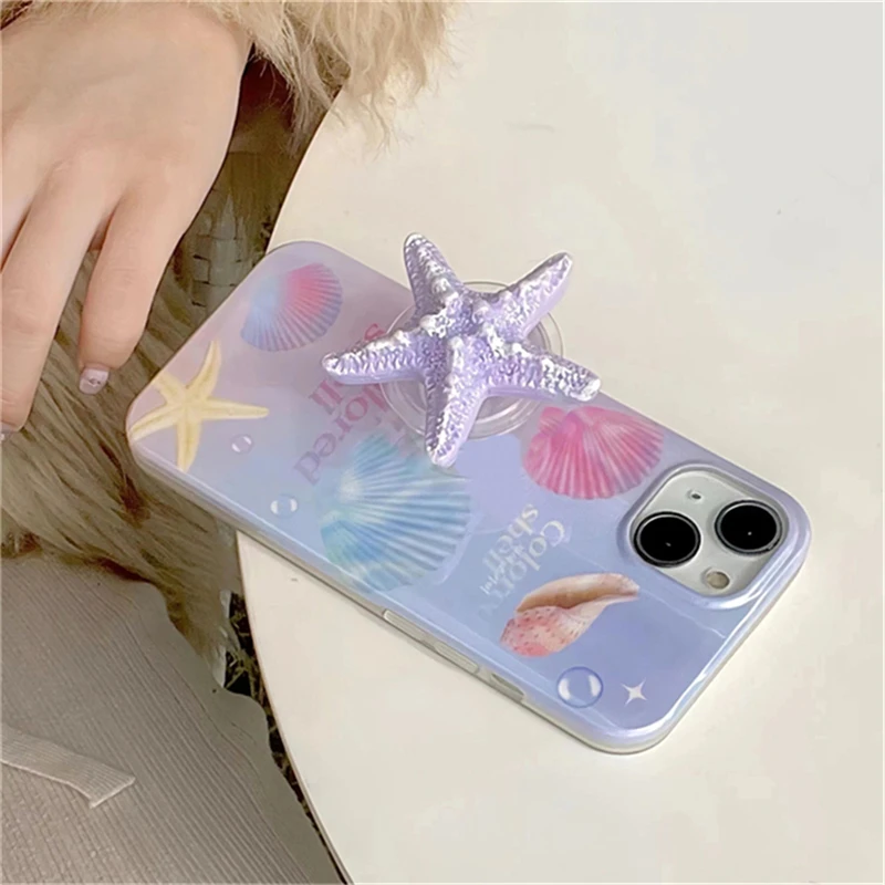 スタイリッシュなヒトデ型シェル携帯電話スタンド、iPhone 17/16 Pro Max対応、キュートなユニバーススタンドアクセサリー