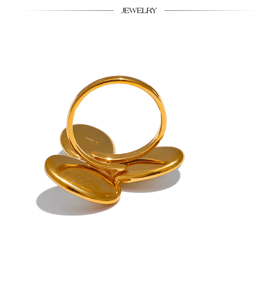 Yhpup Luxuriöser, hochwertiger, natürlicher Muschel-Blume, goldener, verstellbarer Ring, modischer Charm-Schmuck aus Edelstahl 316, gegossener Technologie – Detail 7