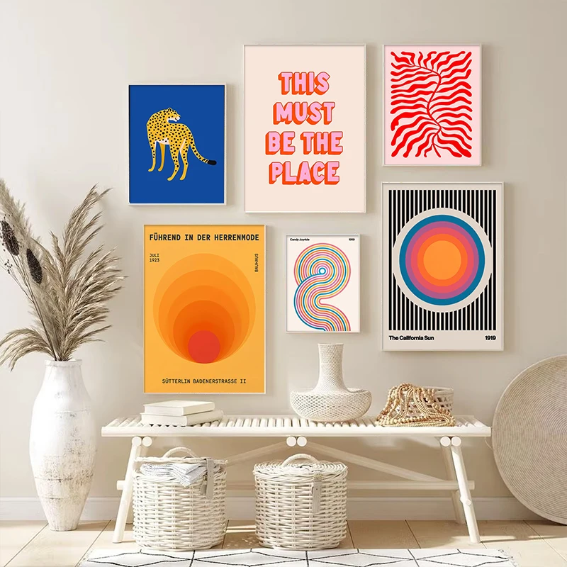 Classic Abstract Leopard Poster Colorful Lines Sunset Canvas Painting Wall Art Decoration Suitable for Living Room Bedroom St