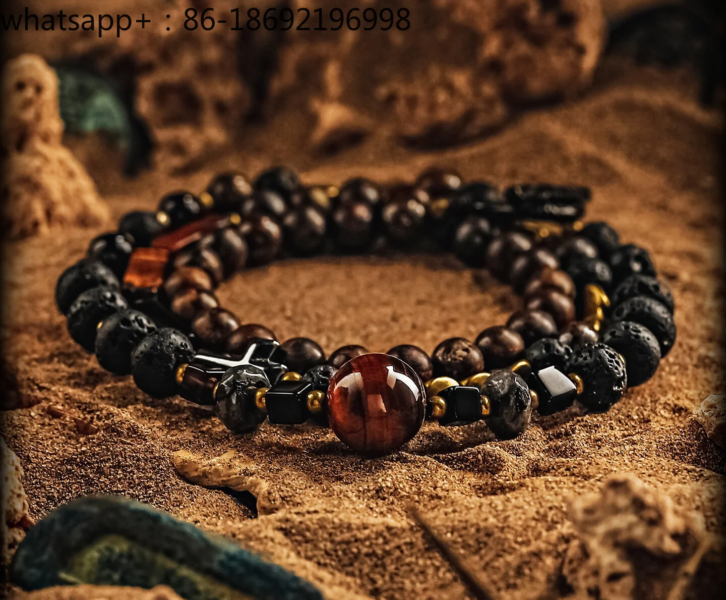 [Red Flame] Original Retro Volcanic Stone Bracelet Men's High-end Niche Bead Bracelet