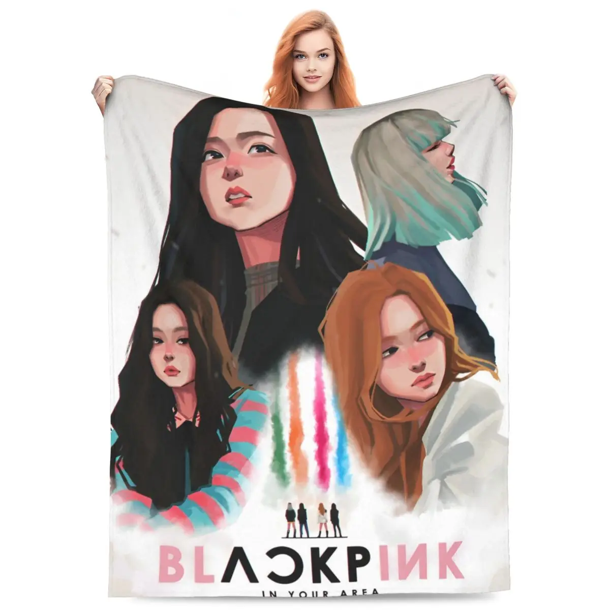 Blacks Pinks Girl Group K-Pop Blanket Aesthetics  Flannel Awesome Warm Throw Blanket for Bedding Lounge Winter