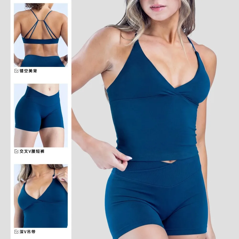 2Pcs Women Impact Gym Yoga Set Backless Tank Tops High Waist Scrunch Leggings Fitness Workout Activewear Sports Suit