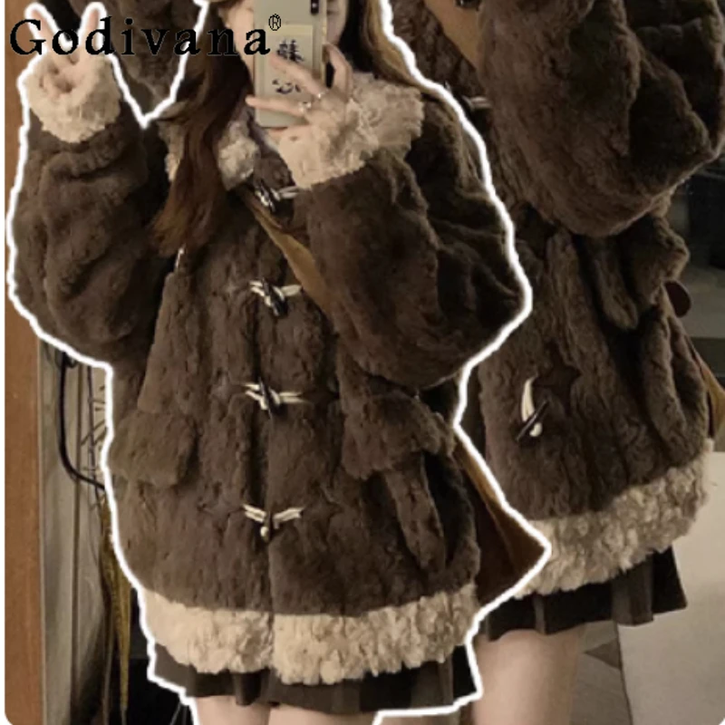 Plus Size Dames Herfst Winter Kunstmatig Lam Leeftijdverlagende Bruine Jas Mode Verdikte Lange Mouwen Vrije Tijd Geribbelde Jassen