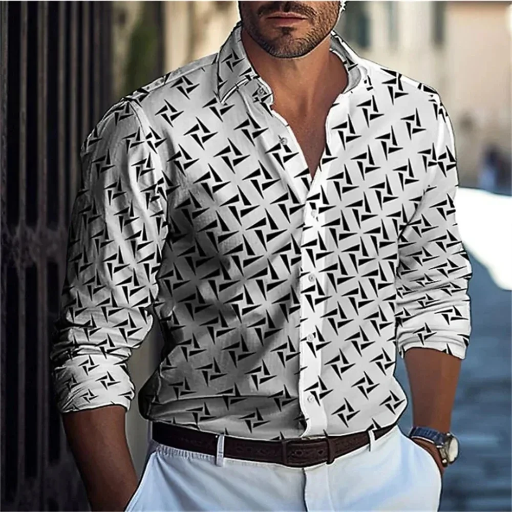 2024 Men's Long sleeved Shirt Black and White Spot Printed Fashion Shirt Party High Quality Trendy Top