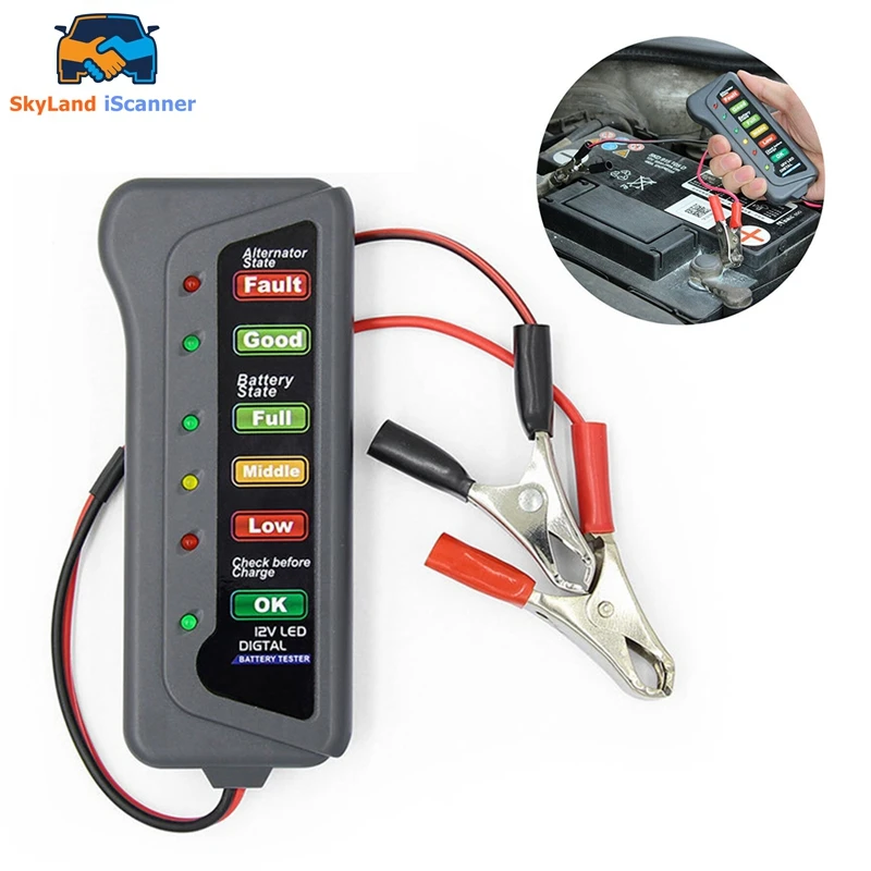 12V Auto Battery Tester Portable Vehicle Battery Testing Device Digital Car Battery Monitor LED Display For Automotive Vehicle