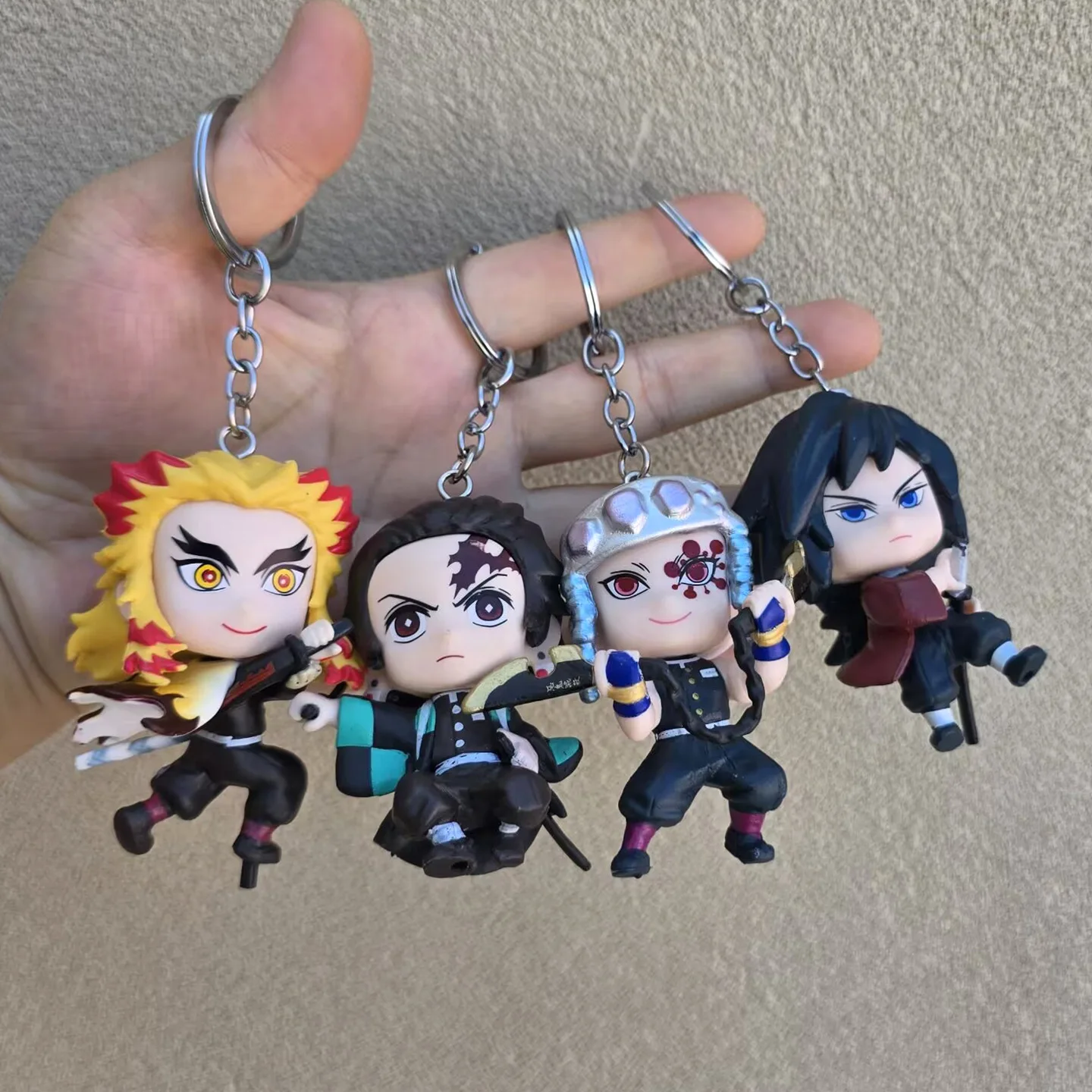 Novo 8 pçs/set Demon Slayer Anime Figura Periférica Chaveiro Nezuko Zenitsu Personagem de Desenho Animado Ornamento Acessórios