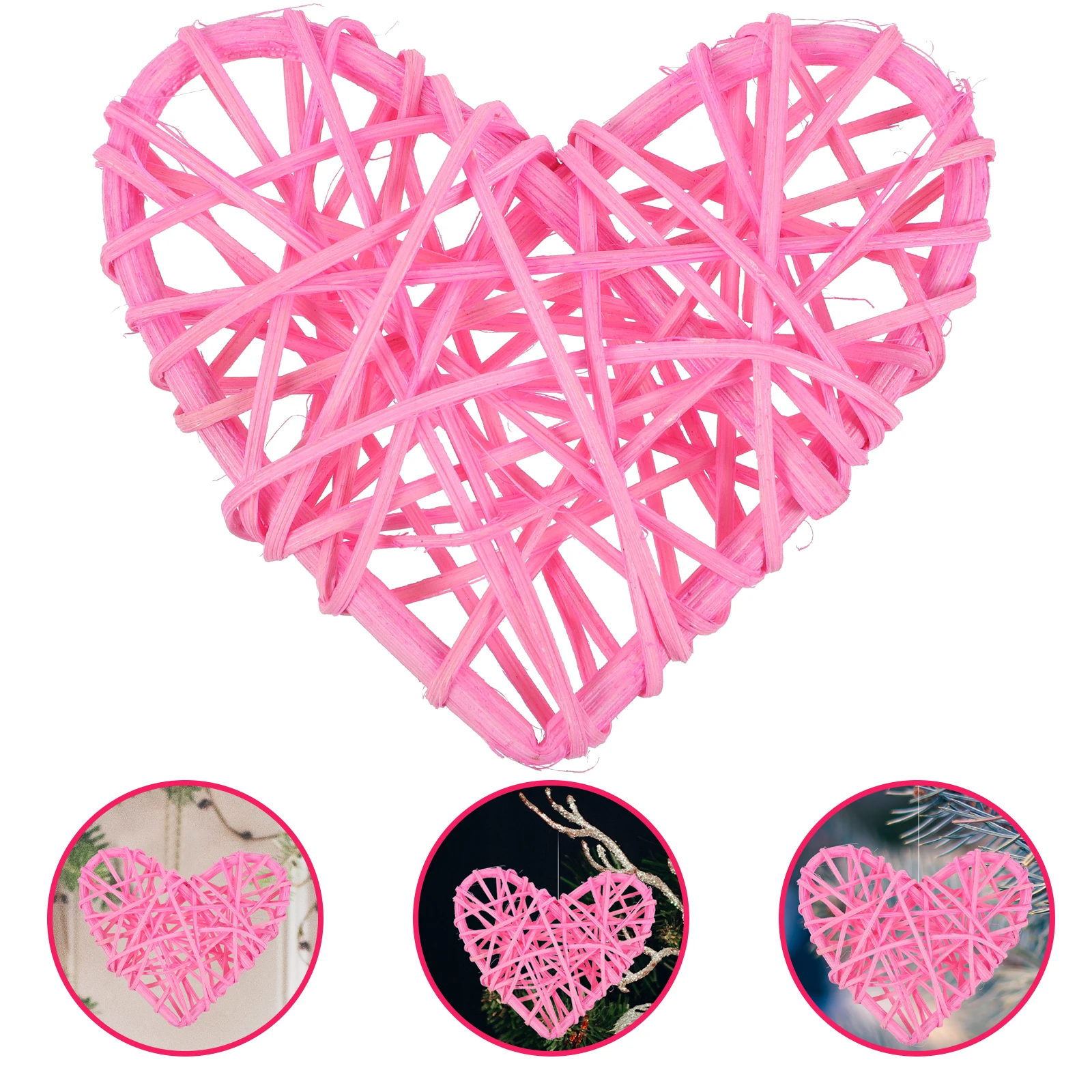 

4pcs Heart Shaped Rattan Balls Wedding Hanging Decor Holiday Diy Craft Rattan Hearts Hollow-Out Pendant Party Layout Decoration