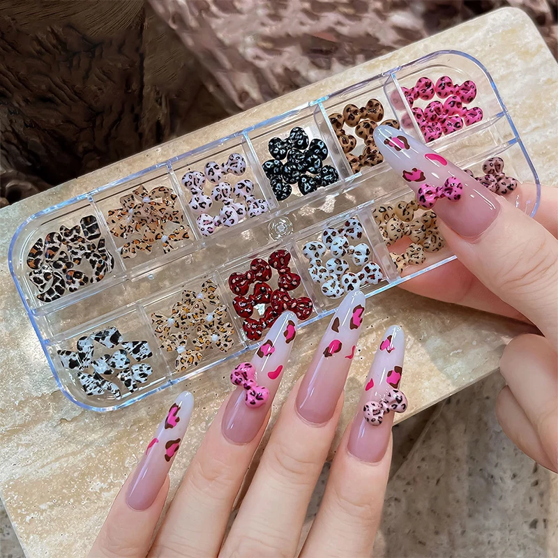 Stile coreano dolce resina bowknot nastro farfalla leopardo per nail art glitter fascino decorazione accessori per manicure fai da te