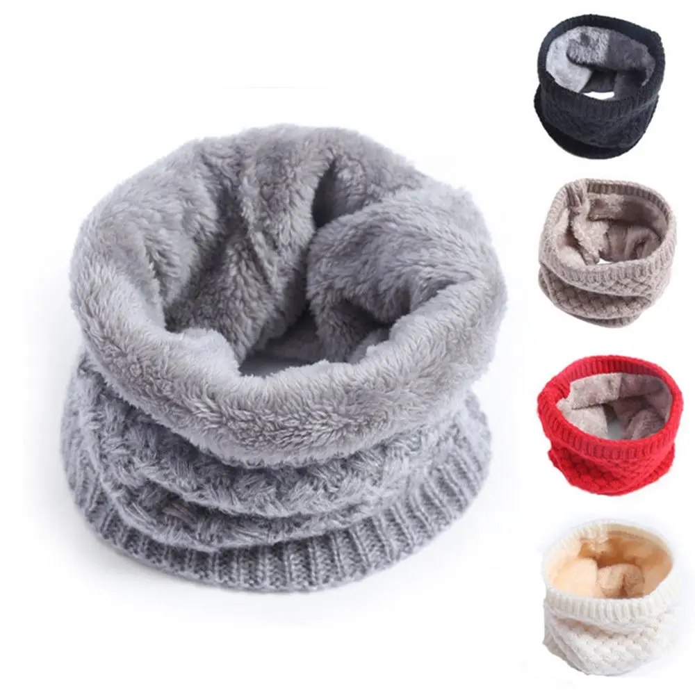 

Knitted Scarf Neck Scarves Winter Women Men Thick Fleece Inside Wool Collar Ring Scarf Elastic Knit Scarves Snood