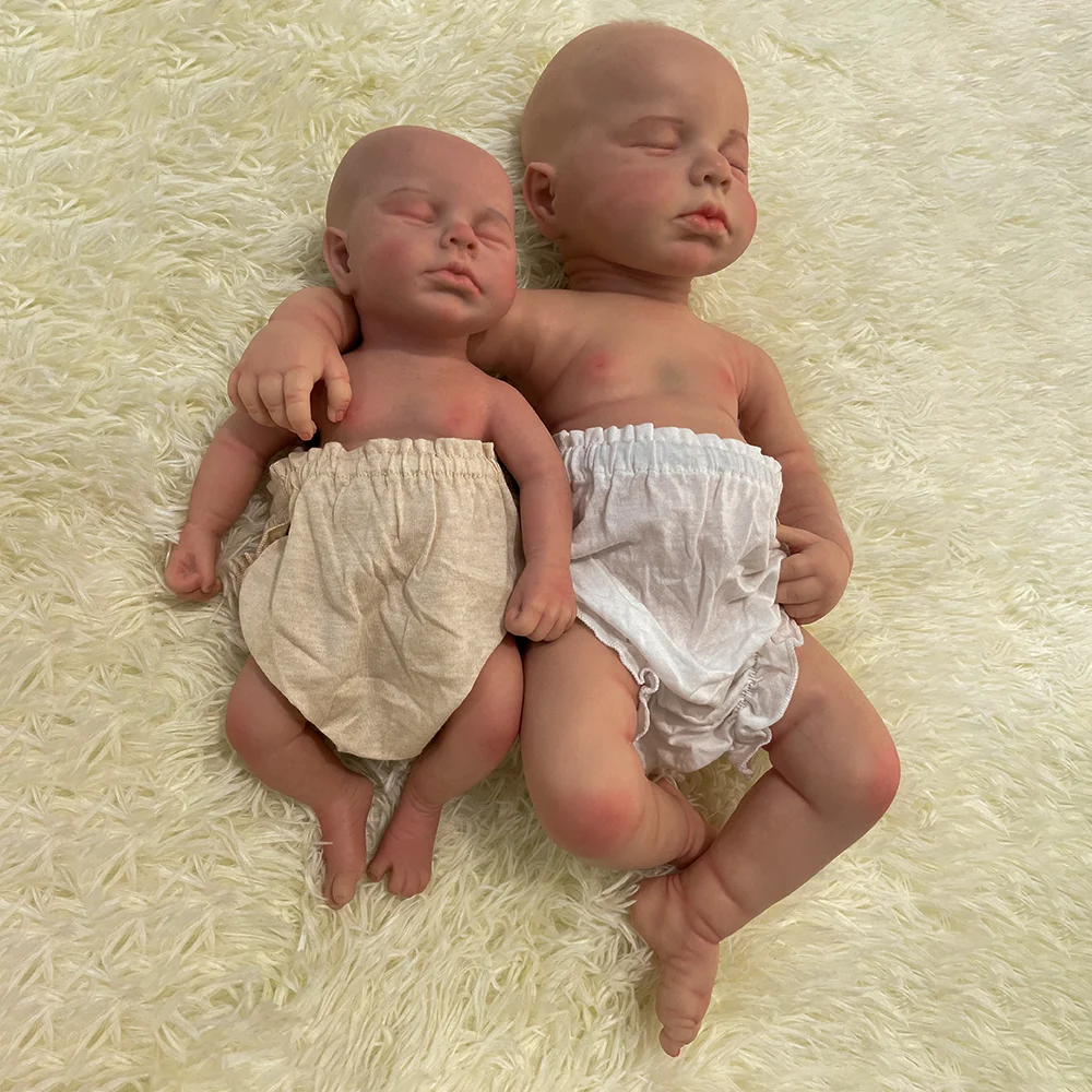 2 Babies Small 31Cm Newborn Baby Girl And Large 50Cm Full Silicone Reborn Dolls Loulou 20 Inch Handmade Artist Painted Collector