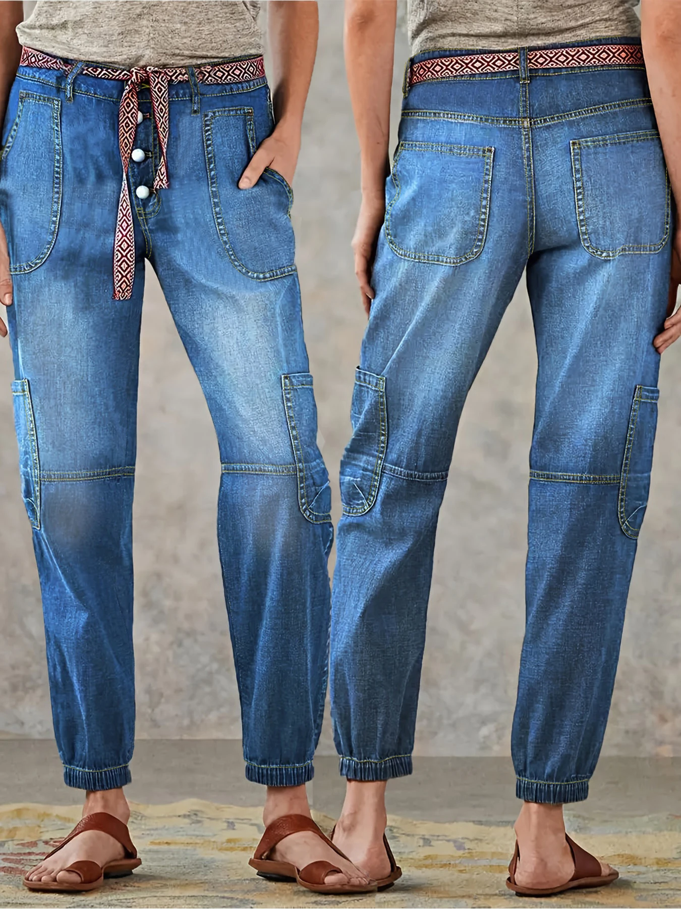 Jean slim taille haute grande taille pour femme, pantalon en Denim rétro délavé avec boutons, élastique, grande taille