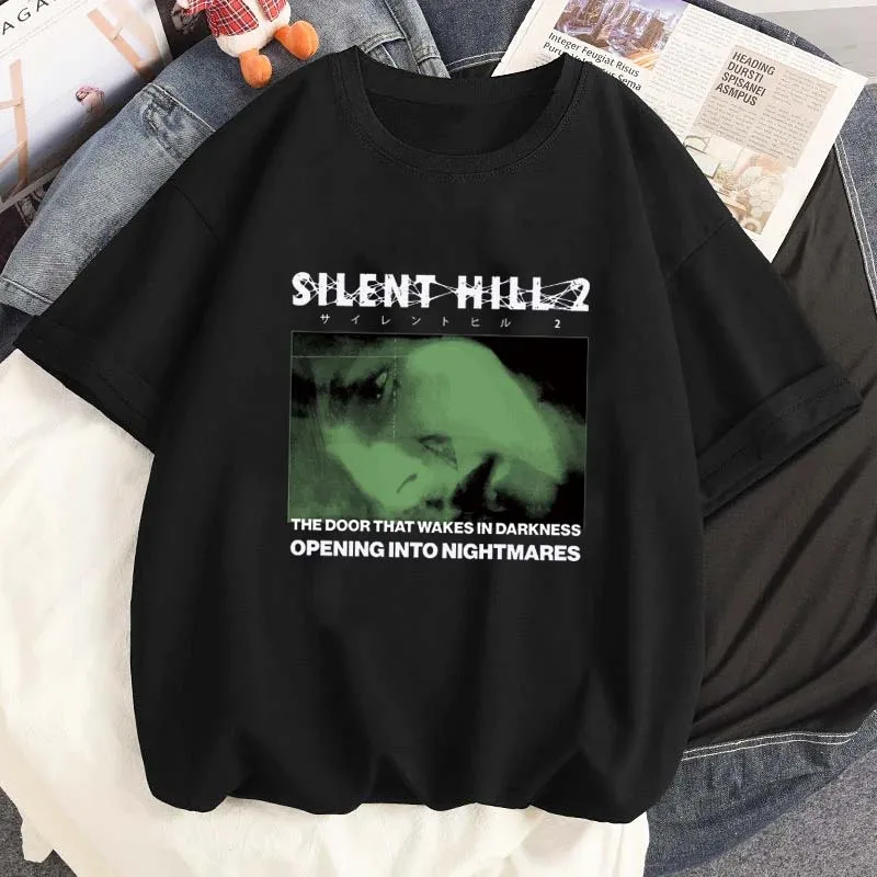 لعبة سايلنت هيل الجرافيك تي شيرت مطبوع موضة الرجال قصيرة الأكمام التي شيرت الصيف المرأة عادية س الرقبة الشارع الشهير تي شيرت بلايز