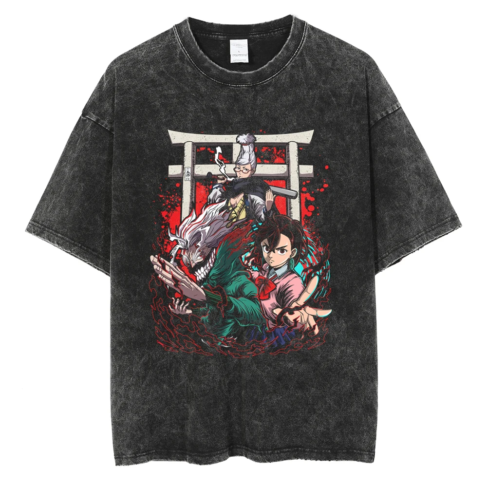 

Summer Washed Vintage Short Sleeve T shirt Unisex Men Streetwear Anime Graphic Print Tshirt Harajuku Casual Cotton Tee