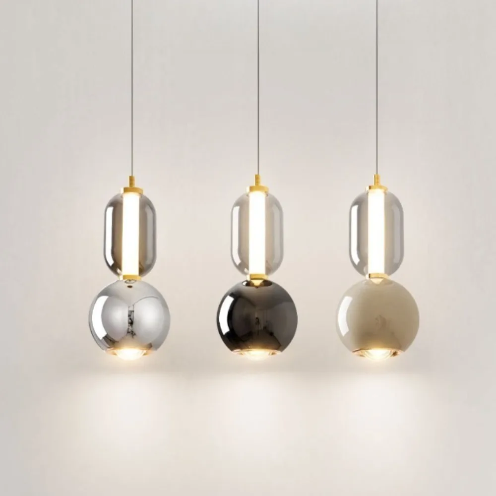 Bedroom bedside pendant light, modern minimalist glass living room background wall, foyer, light luxury lifting pendant light