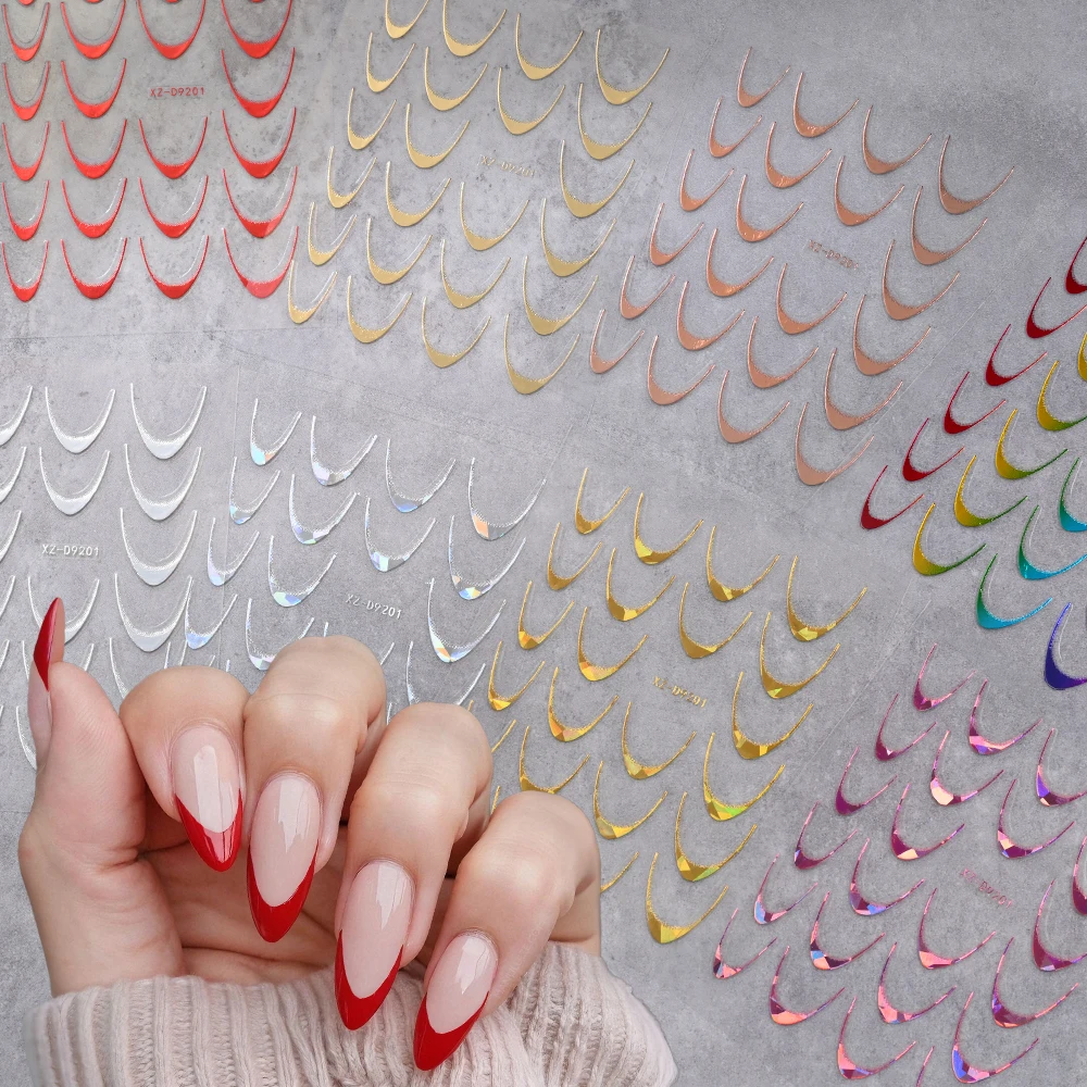 8 Farben Bunte Französische Linien Nagelaufkleber Geometrische Kurvenlinie Selbstklebende Nagelsticker Laser-Wellenstreifen Maniküre-Slider