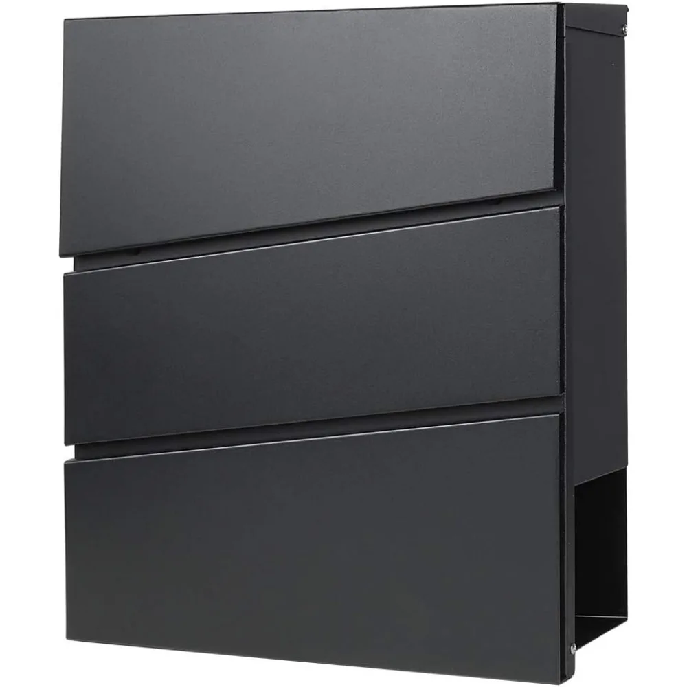 

Large Wall Mount Mailbox with Lock and Newspaper Holder 14x13x4 Inch Black