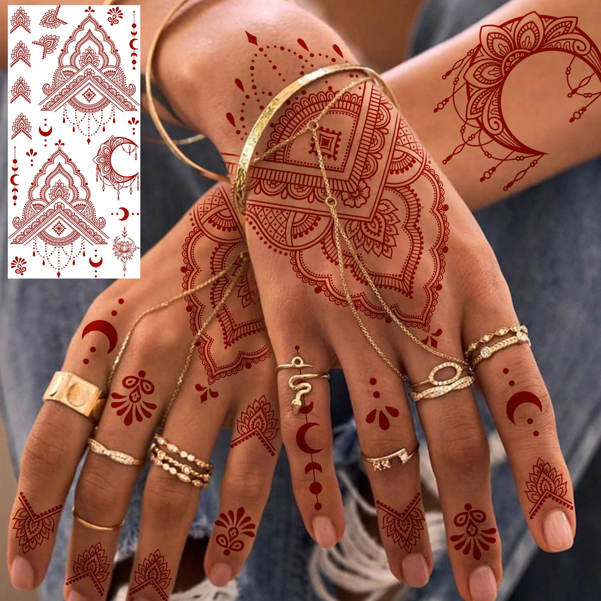 1 Sheet Ramadan Henna Indian Style Temporary Tattoos For Women Hands Finger, Fake Tattoo Stickers Long Lasting Realistic Tatoos