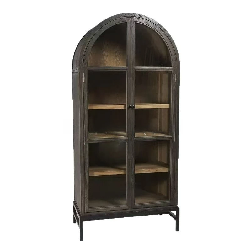 

Solid wood arched bookcase Household glass door display cabinet Dining side wine cabinet