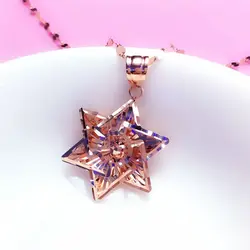 585 Purple Gold Plated 14K Rose Gold New in Shiny Hollow Star Pendant Fashion chain Necklace Wedding Jewelry for women