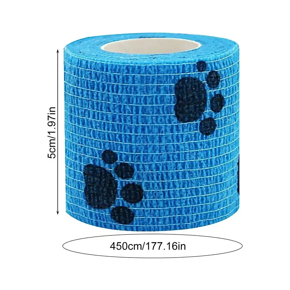 Blue Cute cat paw prints Tattoo Bandage Tape Anti-slip Nonwoven Waterproof Disposable Self-adhesive Elastic Bandage Grip Cover