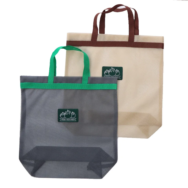 Bolsa de compras de malla portátil de gran capacidad, bolso de compras de frutas hueco, contenedor de compras de bolsillo de almacenamiento de artículos de cocina, suspendible