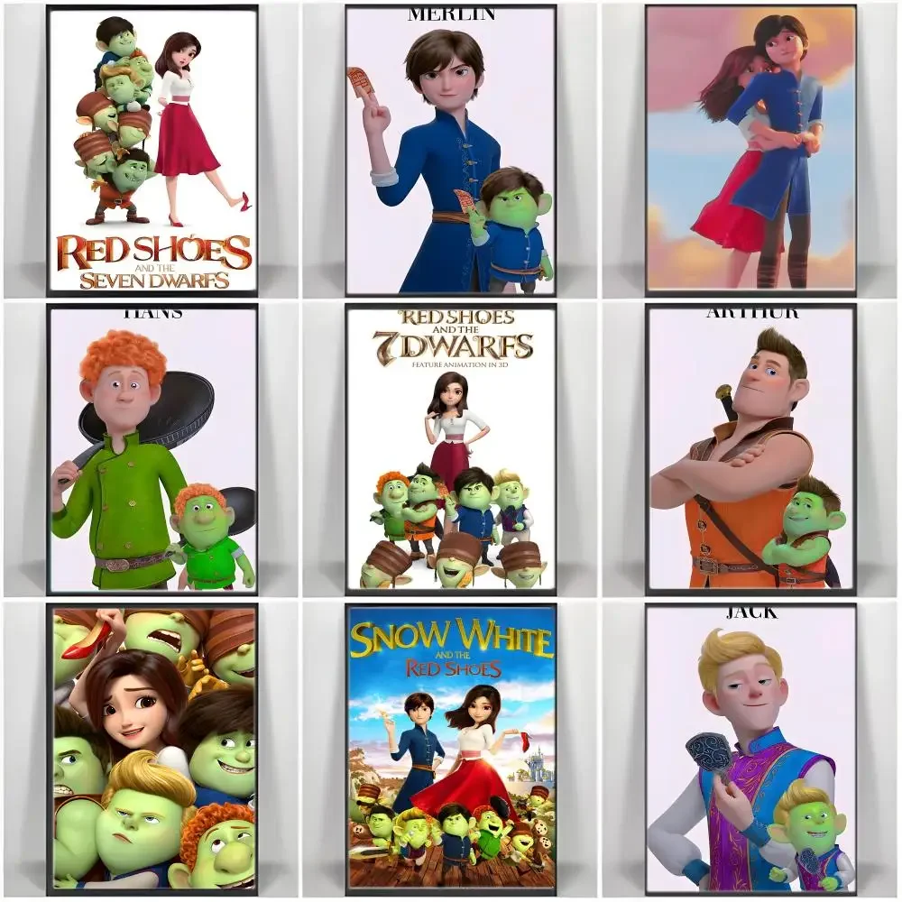 Cartoon R-Red Shoes And The Seven Dwarfs Poster Self-adhesive Art Waterproof Paper Sticker Coffee House Bar Room Wall Decor