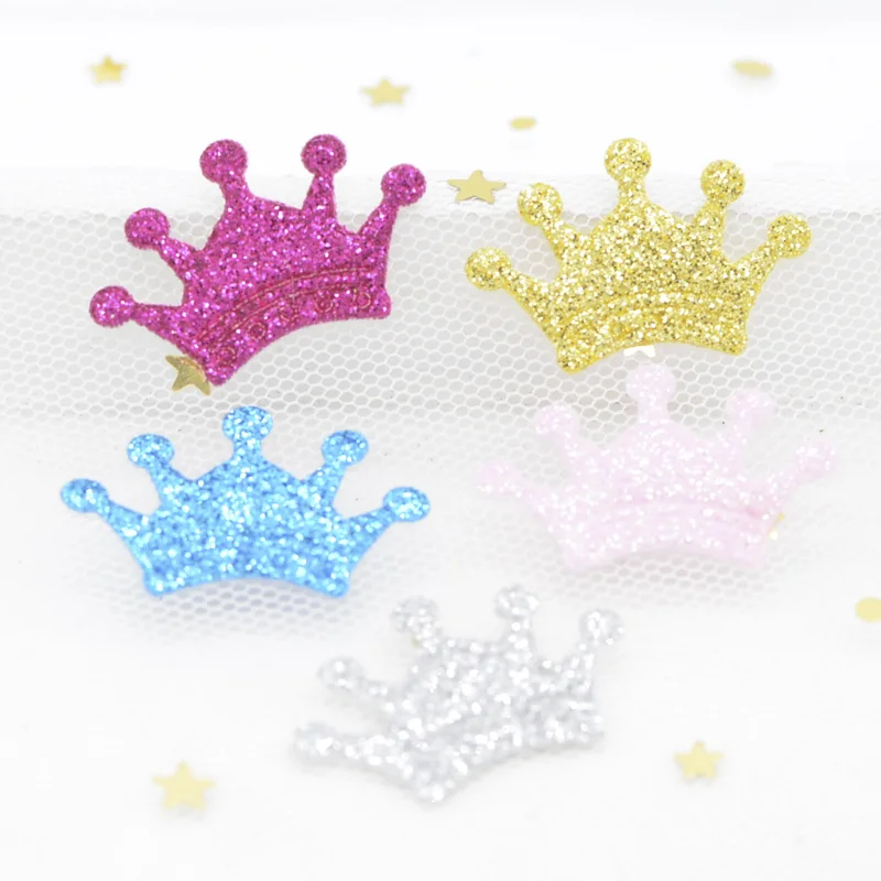 120Pcs 28*18mm Glitter Nonwoven Crown Bepowder Appliques for DIY Crafts Clothes Hairpin Wedding Decor Patches Accessories