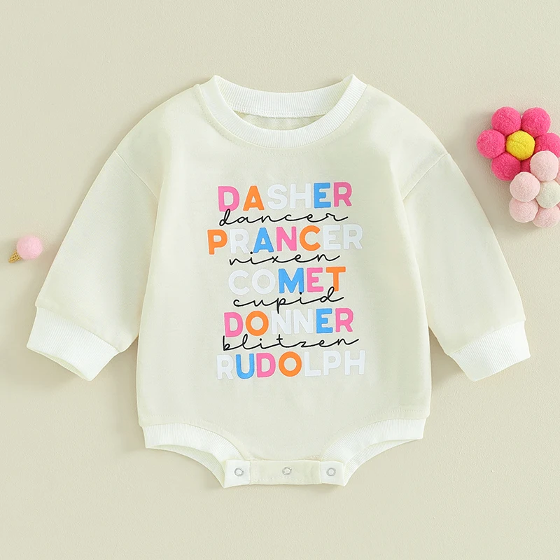 

Newborn Baby Long Sleeve Bodysuit Letter Print Round Neck Long Sleeve Jumpsuits Baby Christmas Clothes