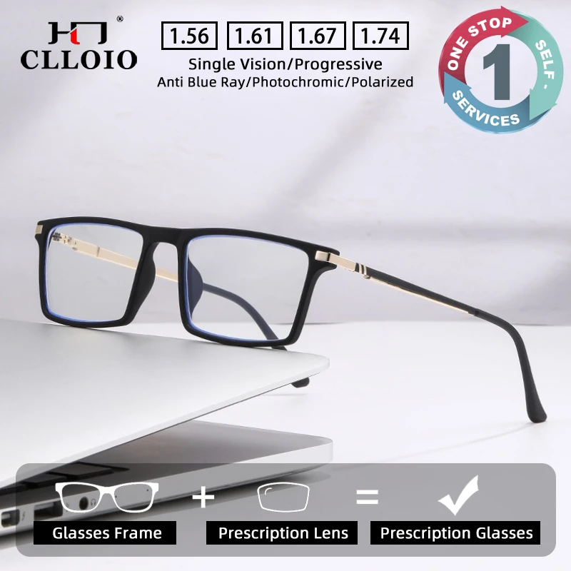 

CLLOIO Lightweight Durable Comfortable Prescription Glasses Anti Blue Light Myopia Glasses Rectangle Progressive Reading Eyewear