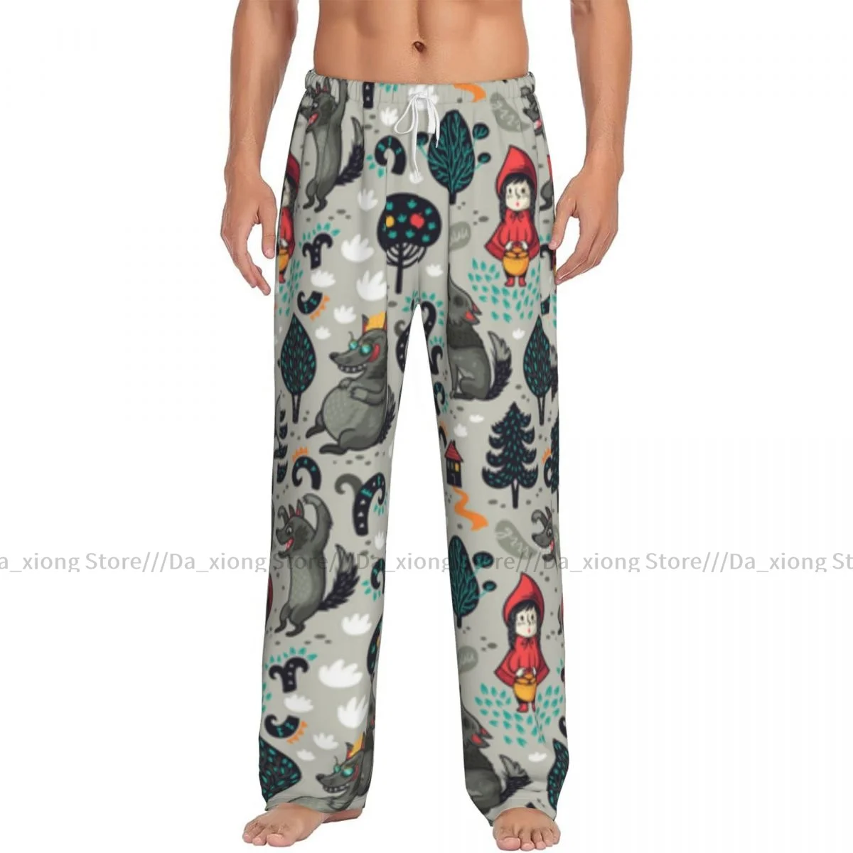 Little Red Riding Hood And The Gray Hungry Wolf In The Forest Mens Pajamas Pyjamas Pants Lounge Pants Sleep Bottoms