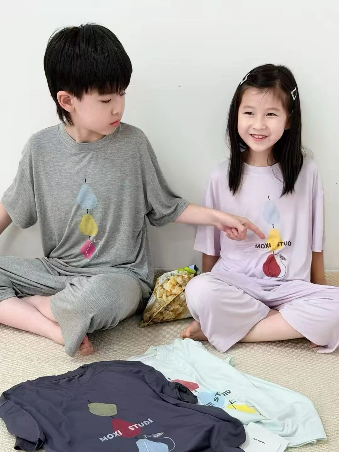 children's-summer-sleepwear-short-sleeve-two-piece-set-casual-style-home-clothes-for-boys-and-girls-comfortable-soft-material