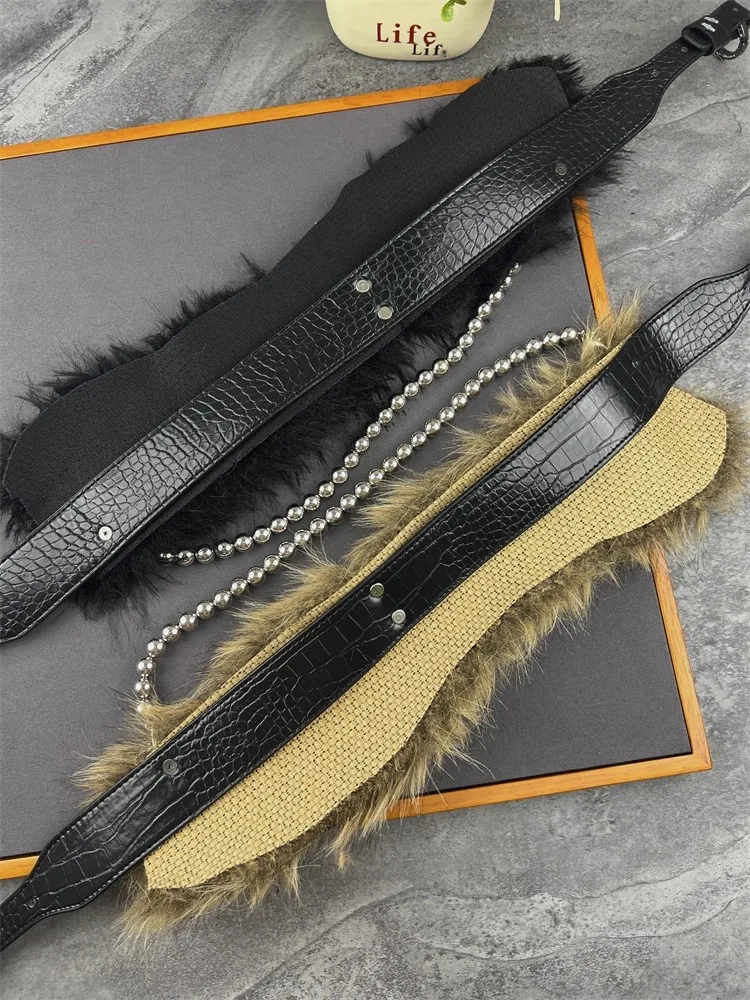 여성 패션 PU 가죽 인조 모피 코르셋 여성용 허리띠 코트 장식용 와이드 벨트 J1622