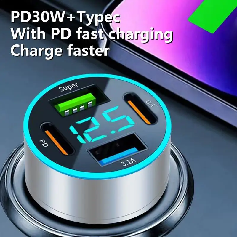 4 Port Car Charger USB Charger PD+QC3.0 Type C Fast Charging Quick Charge 3.0 Car Mobile Phone Charger Adapter