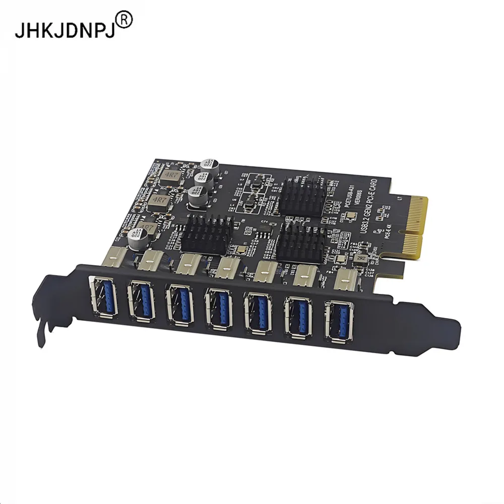 7 * 10Gbps USB 3.2 GEN2 Type-A Connector to PCI Express X4 PCI-E 4X Controller Expansion Riser Card ASM3142 in Stock
