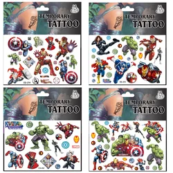 Pegatinas de tatuaje de Marvel impermeables, pegatina de Los Vengadores, Anime divertido, suministros de fiesta de cumpleaños, decoración de regalos para niños