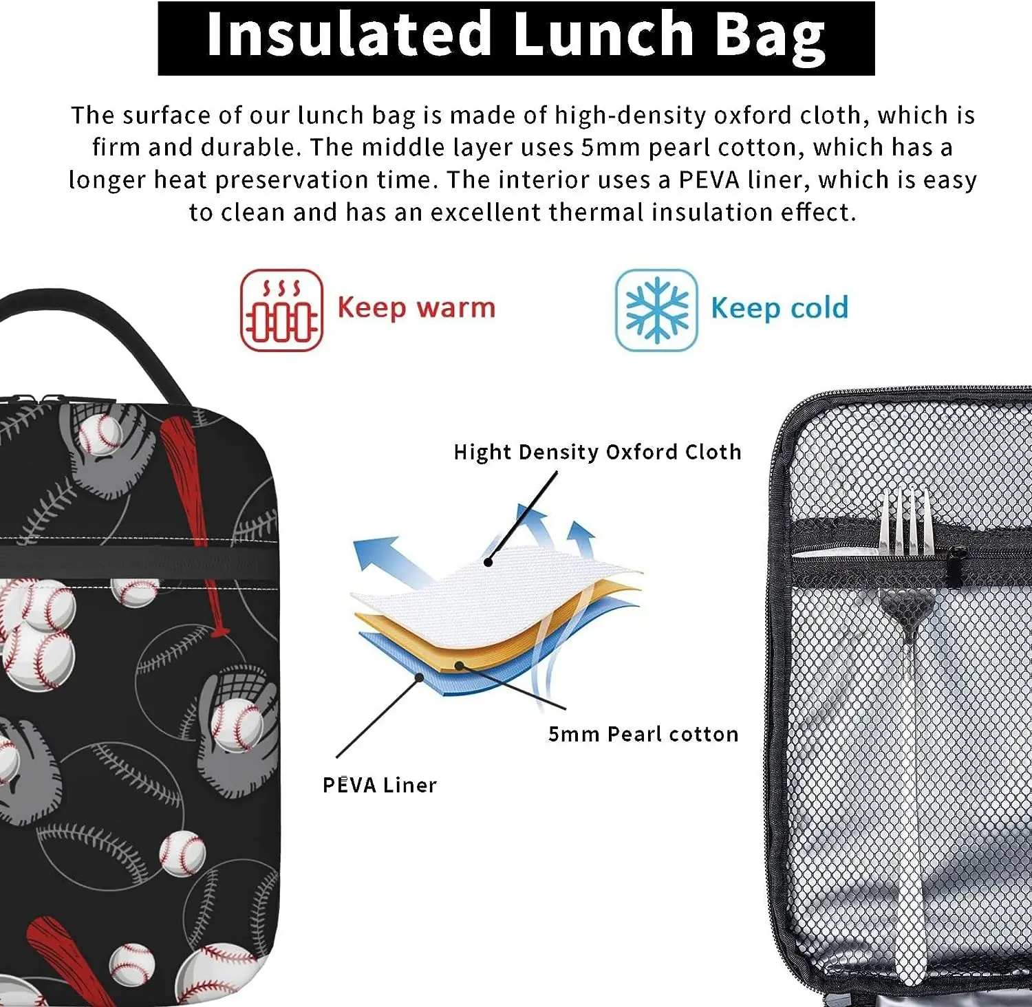 Bolsa de almuerzo de béisbol para mujeres, hombres y niños, a prueba de fugas, bolsas de mano enfriadoras, caja de almuerzo aislada reutilizable para oficina, escuela, Picnic, Viajes