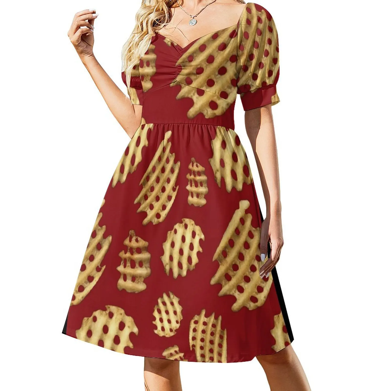 

Crunchy Waffle Fries Short Sleeved Dress Women dresses summer Long dress woman Dress