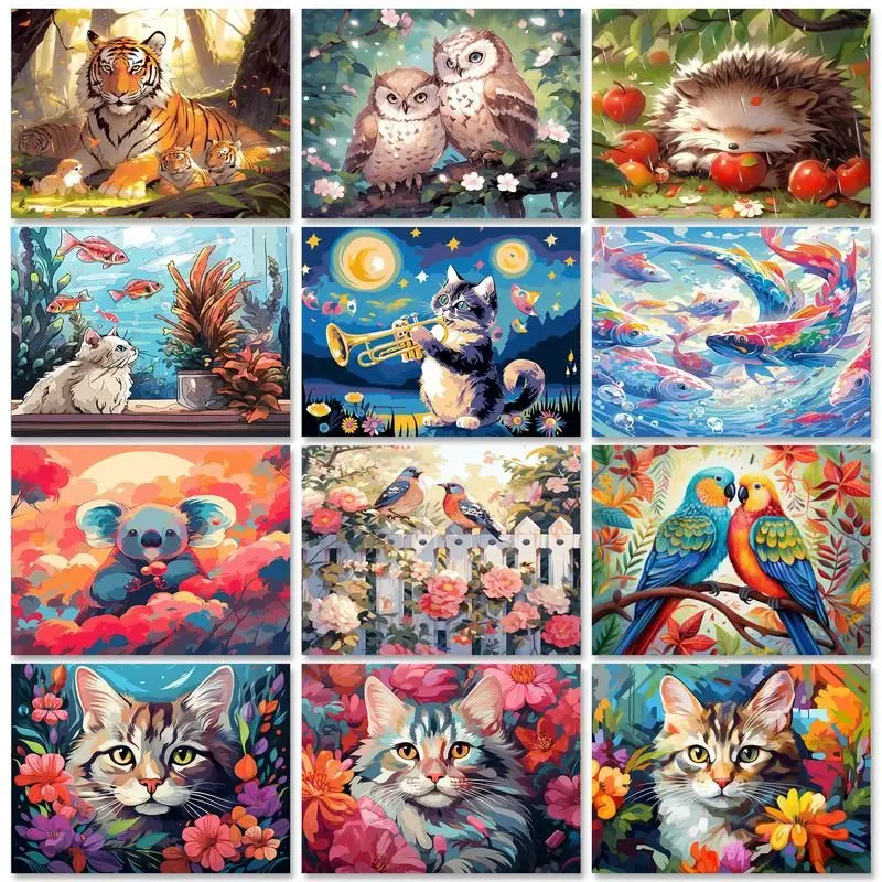 

SDOYUNO Painting By Number Cat Paintings With Frame Colorful Animal On Canvas Paint By Numbers For Home Decoration 60x75cm