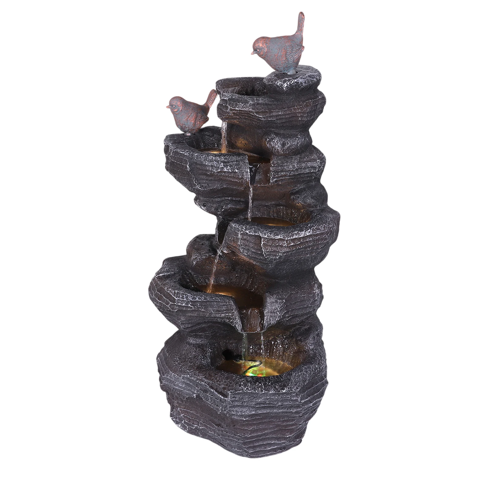 27in H 5-Tier Cascading Rock Water Fountain with Lights Cascading Rock Waterfall for Patio Garden Backyard Porch Home Art Docor