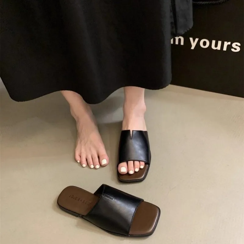 Stylish Minimalist Single-strap Sliding Sandals Solid Color Women's Slippers 2024 Summer New Outdoor Casual Open-toe Flats