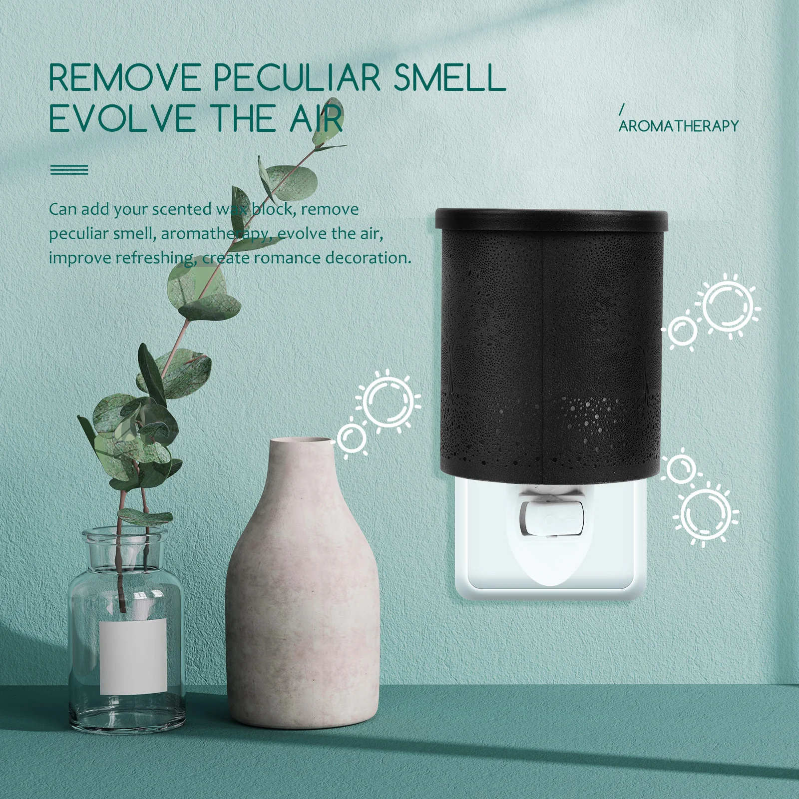 Diffuseur de parfum électrique pour fond de cire, veilleuse d'aromathérapie pour huiles essentielles, lampe à parfum noir, prise chauffante, chauffage aromatique