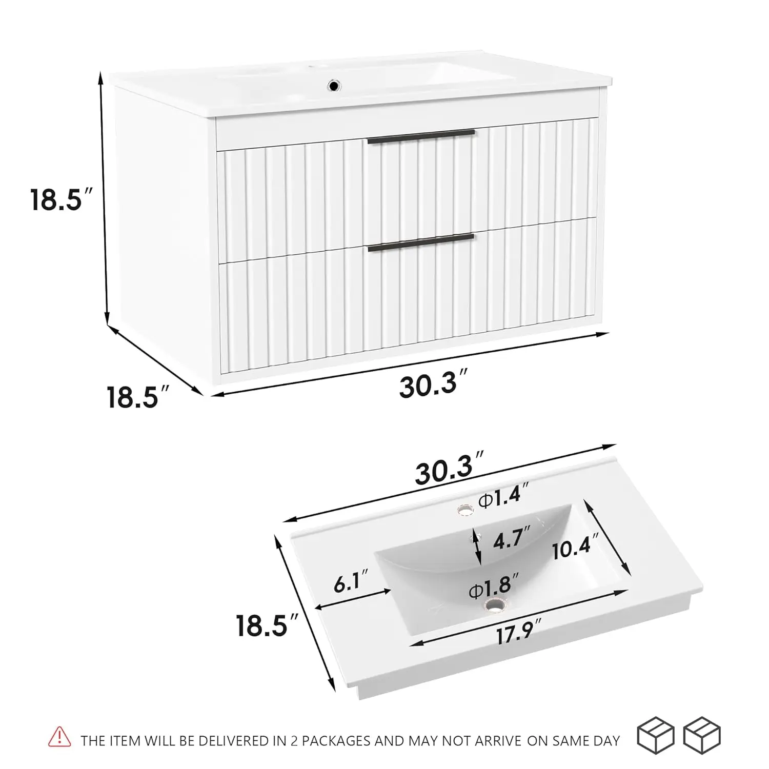 30" Bathroom Vanity with Sink, Floating Vanity Bathroom Sink Cabinet Wall Mount, Soft-Close Function 2 Large, Customized 2