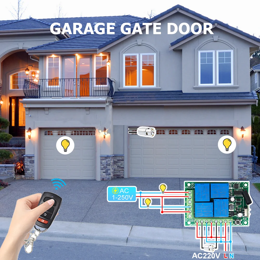 433Mhz Universal Wireless Remote Control AC110V 220V Relay 4CH Module Receiver 4B Transmitter For Garage Door Gate Motor Light