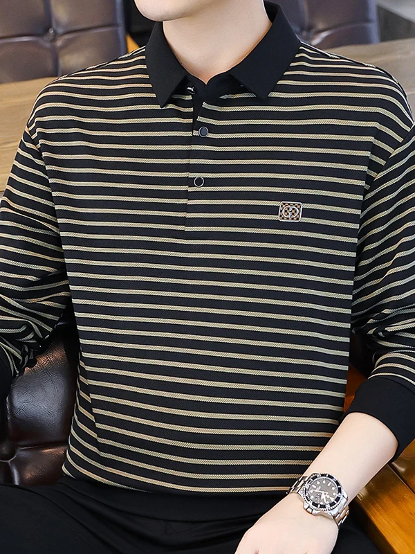 

Повседневная мужская рубашка в полоску с длинным рукавом, весна-осень, новая модель, с отложным воротником, дышащая, удобная, из полиэфирного волокна