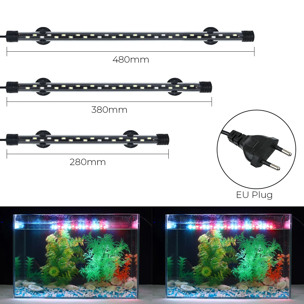 AC 90~260V Aquarium Submersible Lamp 28/38/48cm Underwater Aquatic Air Bubble Lights Fish Tank Light Bar EU Plug RGB