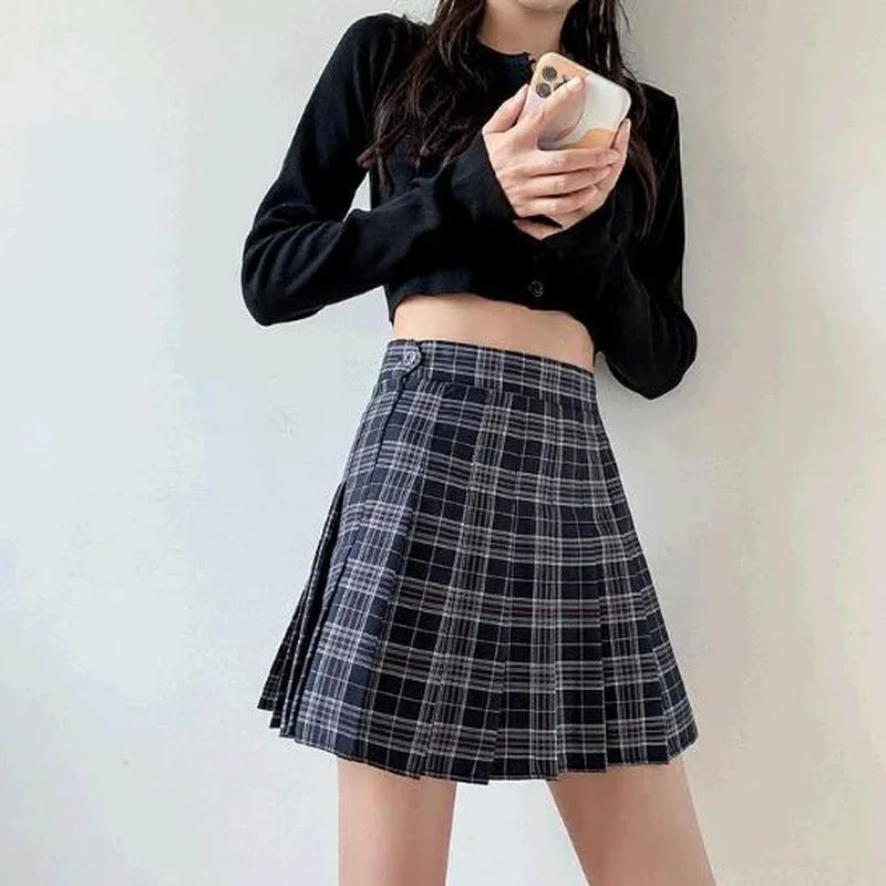 

Plaid Pleated Women Mini Skirts Summer Harajuku Female Empire Casual Japanese Kawaii Cute Skirts Uniform Sailor Skirt Student